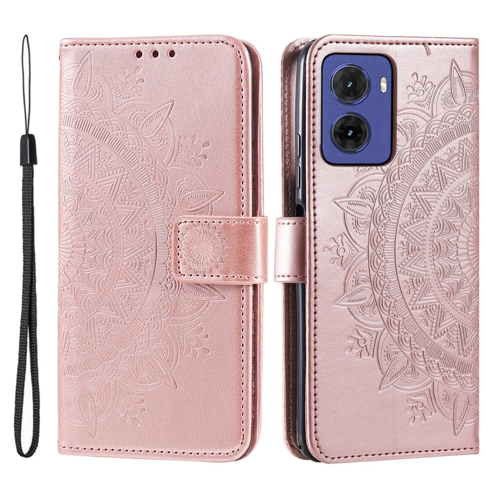 Læderetui Mandala Motorola Moto E15 rose guld