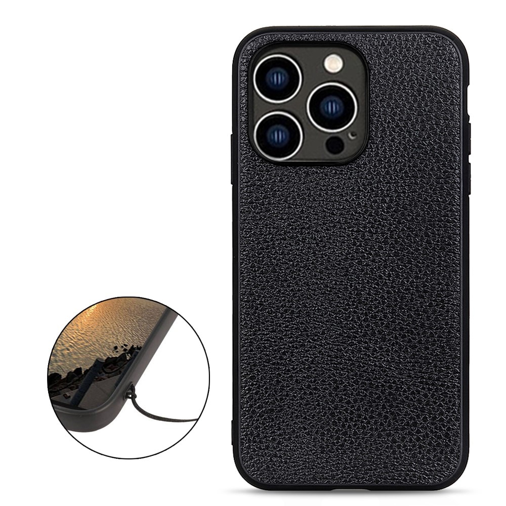 Ægte Læder Cover iPhone 15 Pro sort