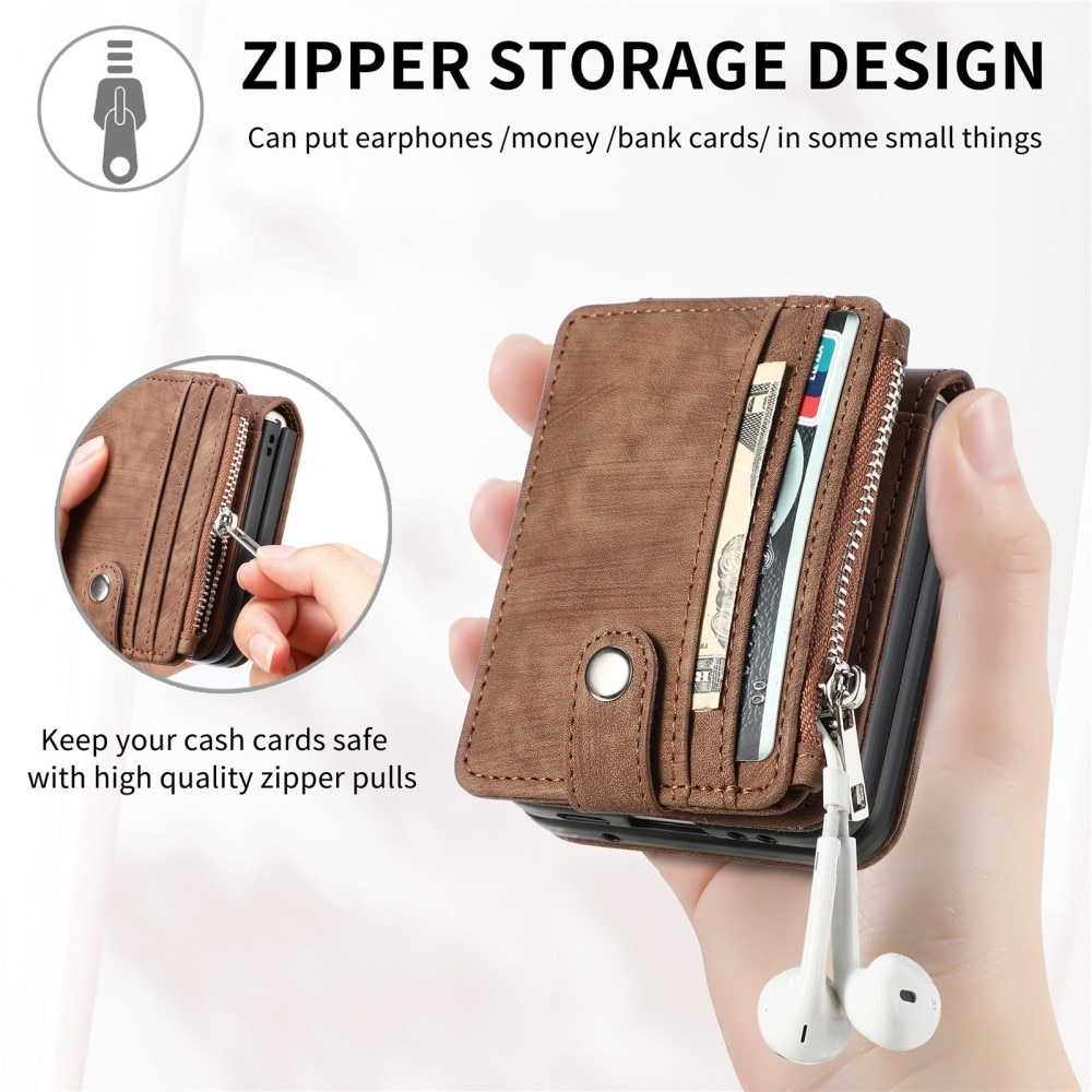 Zipper Multi-Slot Mobiltaske Samsung Galaxy Z Flip 6 brun