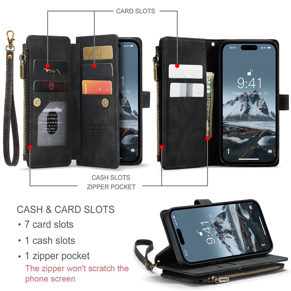 Zipper Wallet iPhone 15 Pro Sort