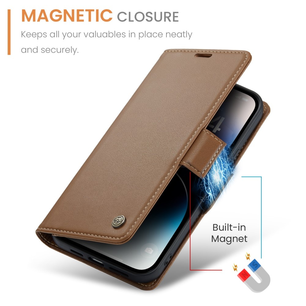 RFID blocking Slim Pung Etui iPhone 15 Pro Brun