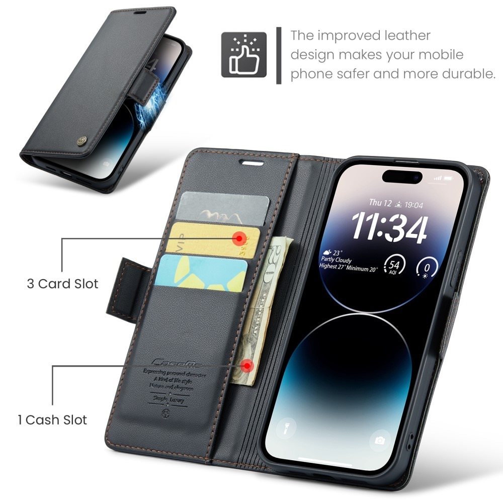 RFID blocking Slim Pung Etui iPhone 15 Pro Max Sort