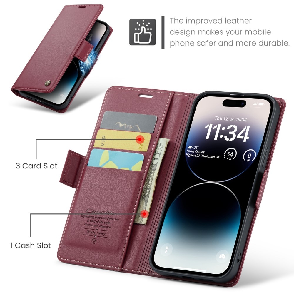 RFID blocking Slim Pung Etui iPhone 15 Pro Max Rød