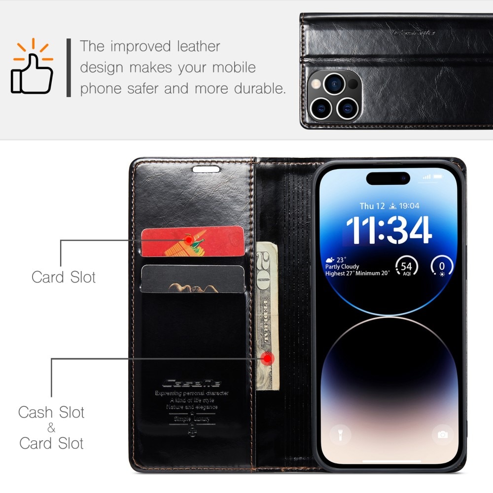 Leather Wallet iPhone 15 Pro sort