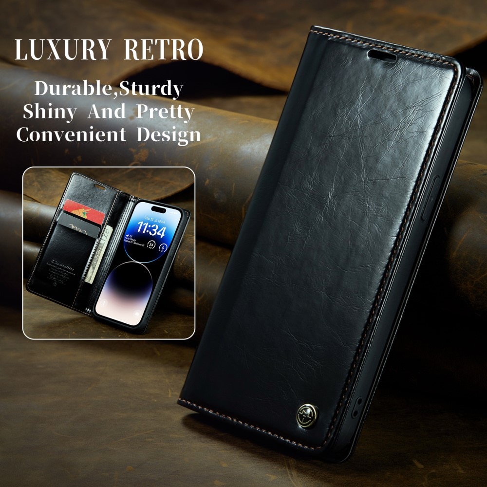 Leather Wallet iPhone 15 Pro sort