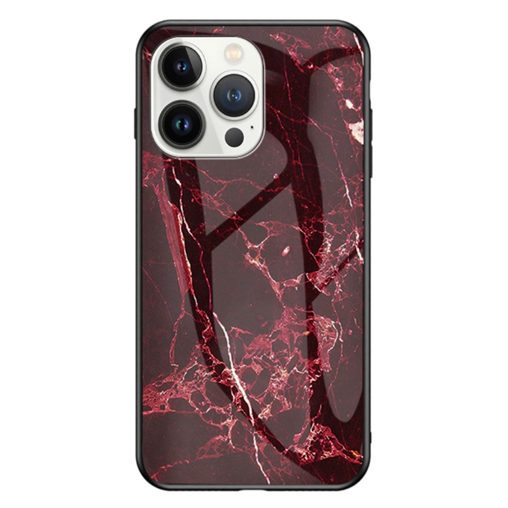 Cover Hærdet Glas iPhone 15 Pro rød marmor