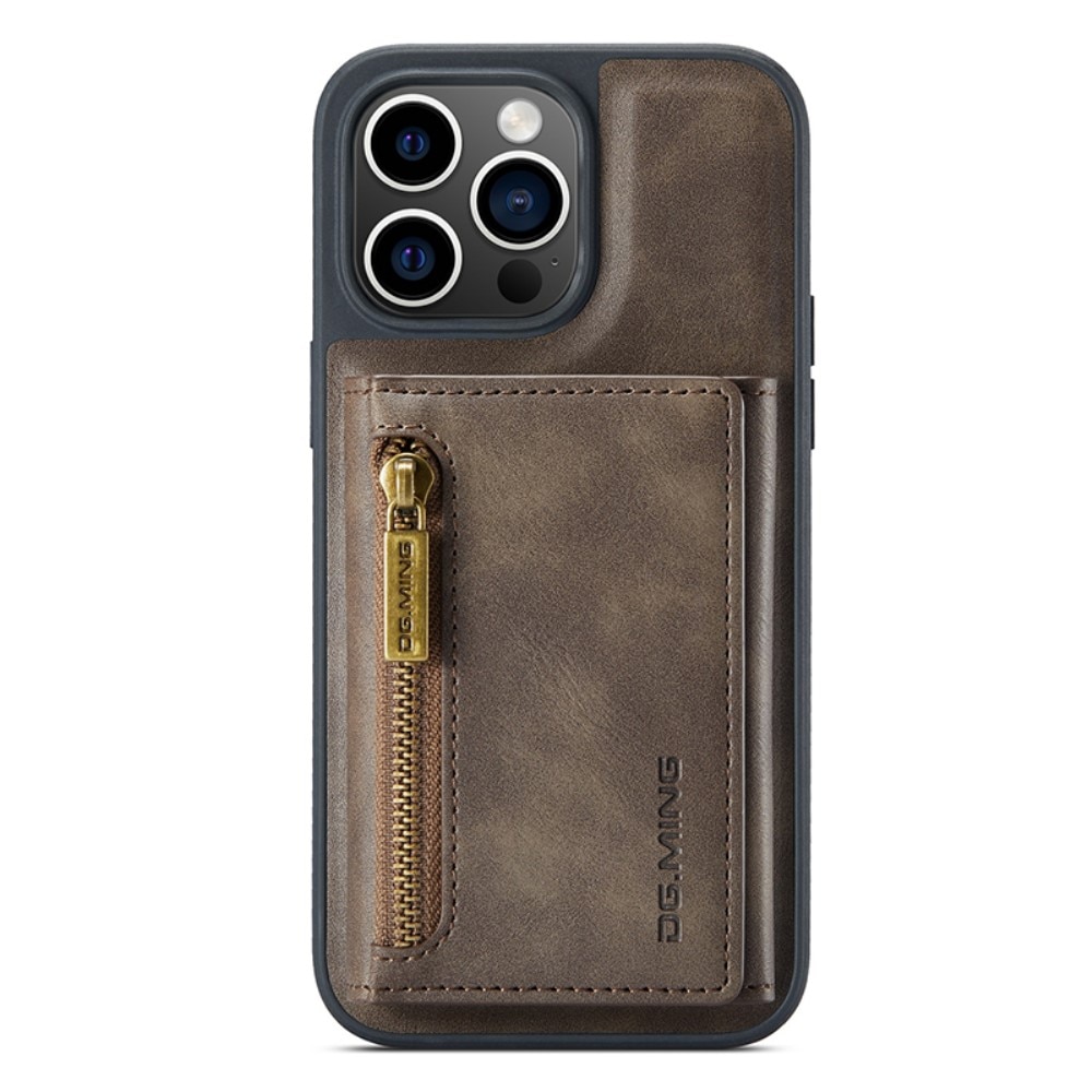 Magnetic Card Slot Zipper Case iPhone 15 Pro Max Brown