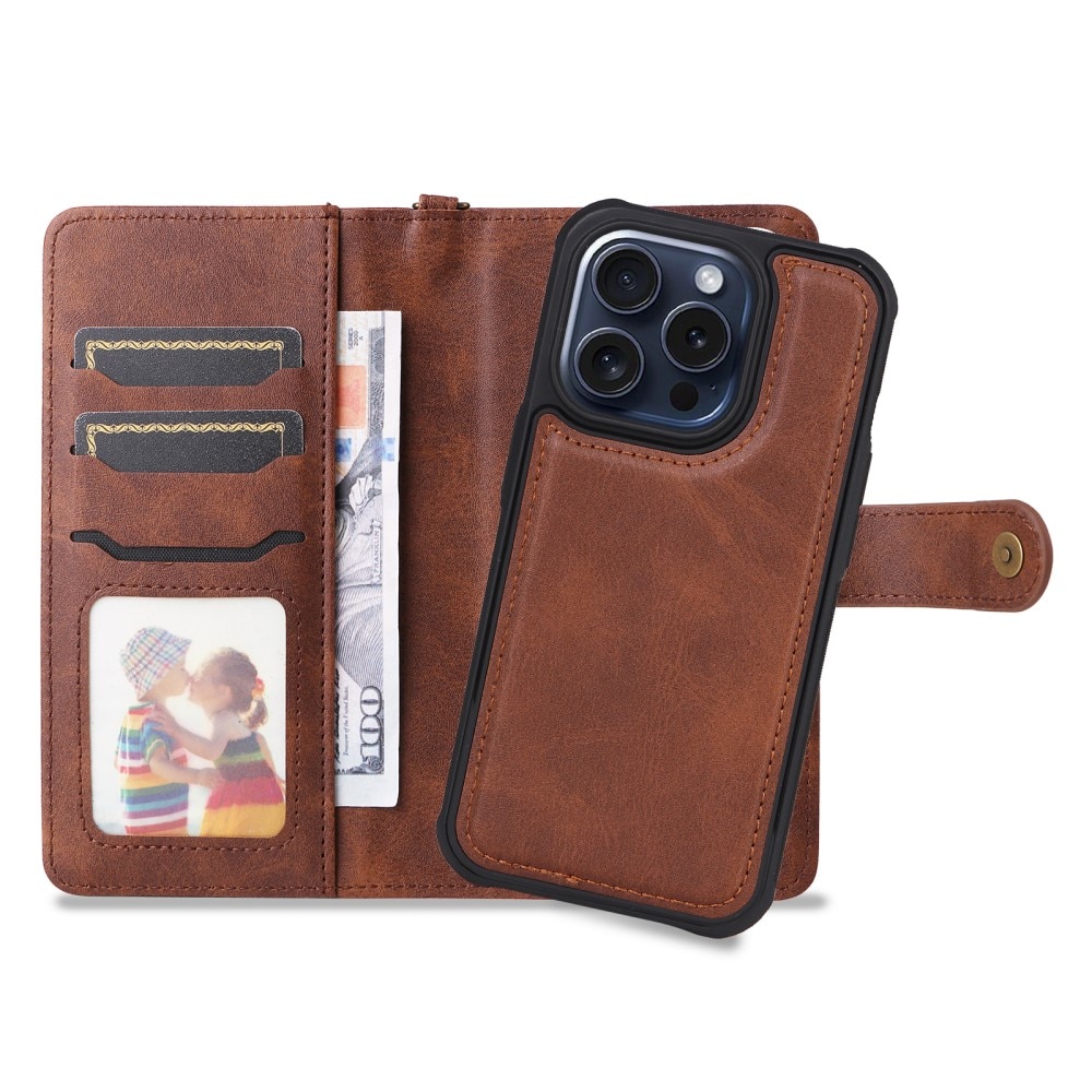 Magnet Leather Wallet iPhone 15 Pro brun