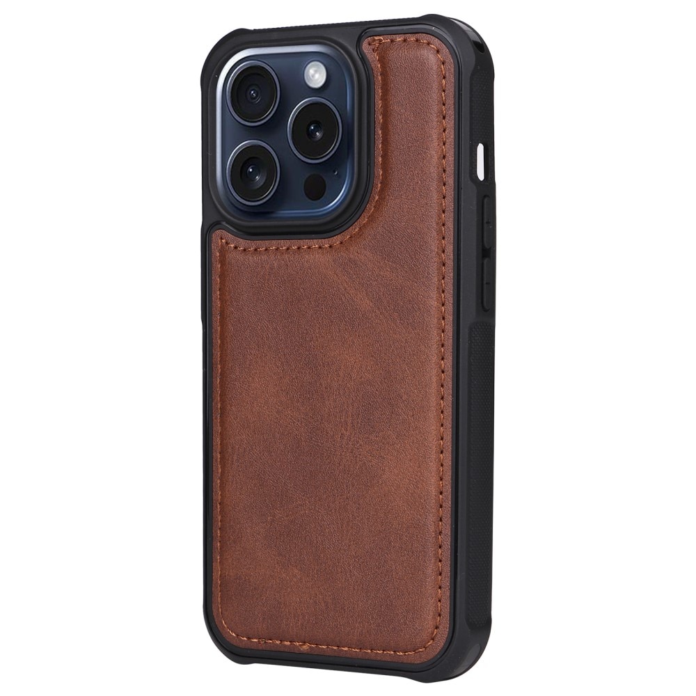 Magnet Leather Wallet iPhone 15 Pro brun