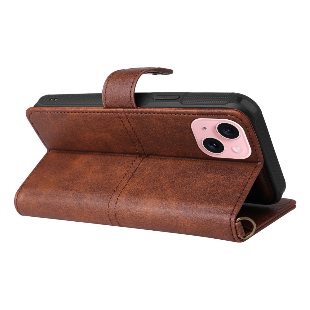 Magnet Leather Wallet iPhone 15 brun