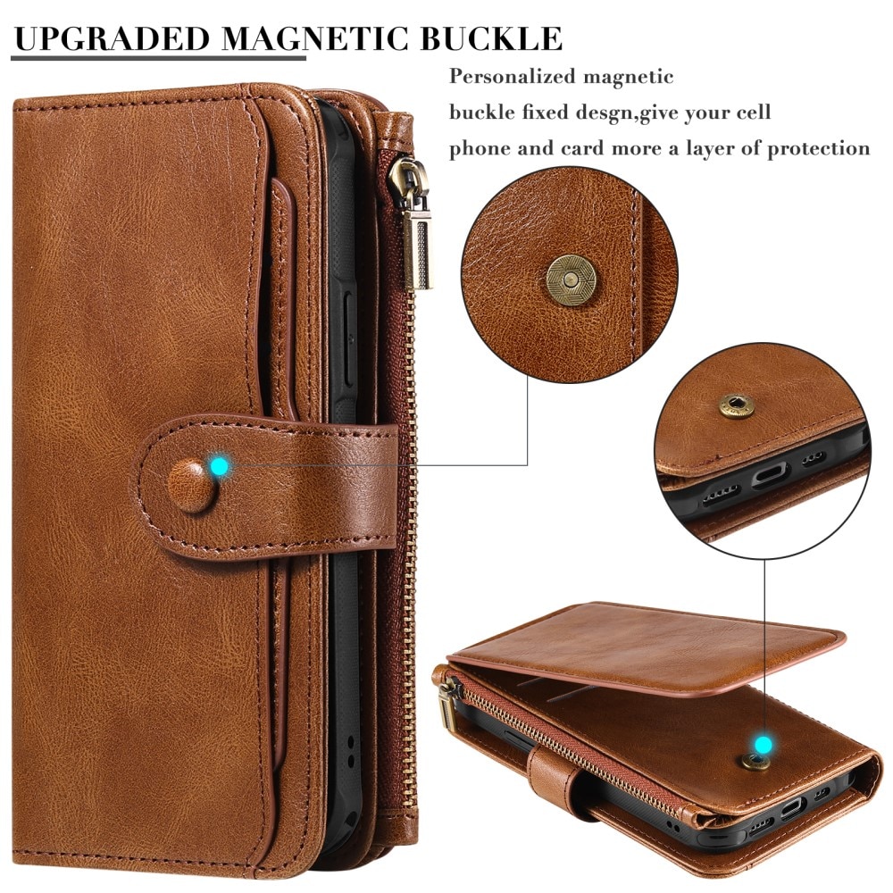 Magnet Leather Multi-Wallet iPhone 15 brun