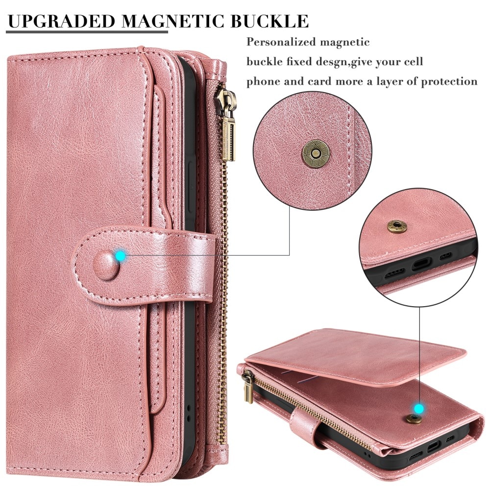 Magnet Leather Multi-Wallet iPhone 15 Pro lyserød