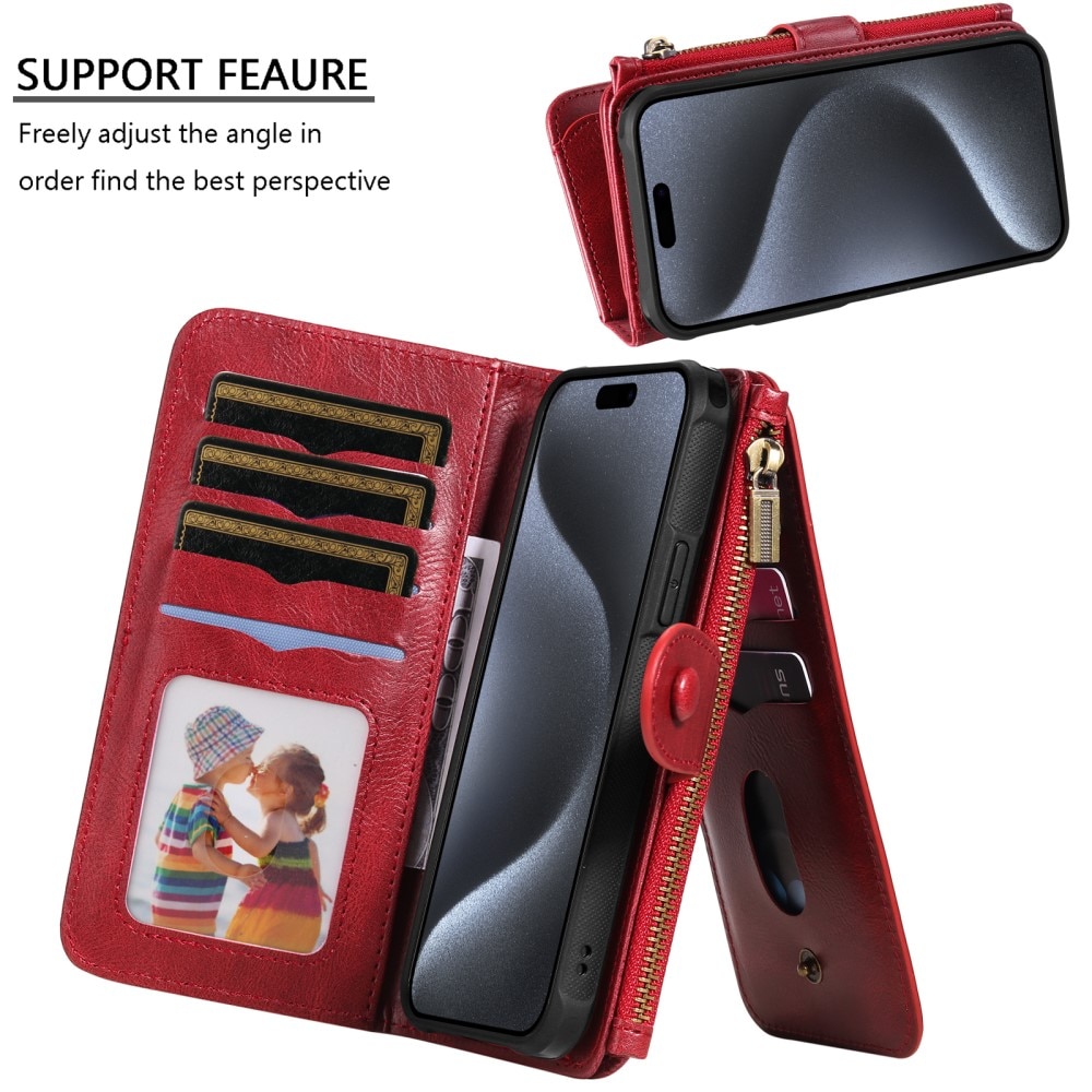 Magnet Leather Multi-Wallet iPhone 15 Pro rød