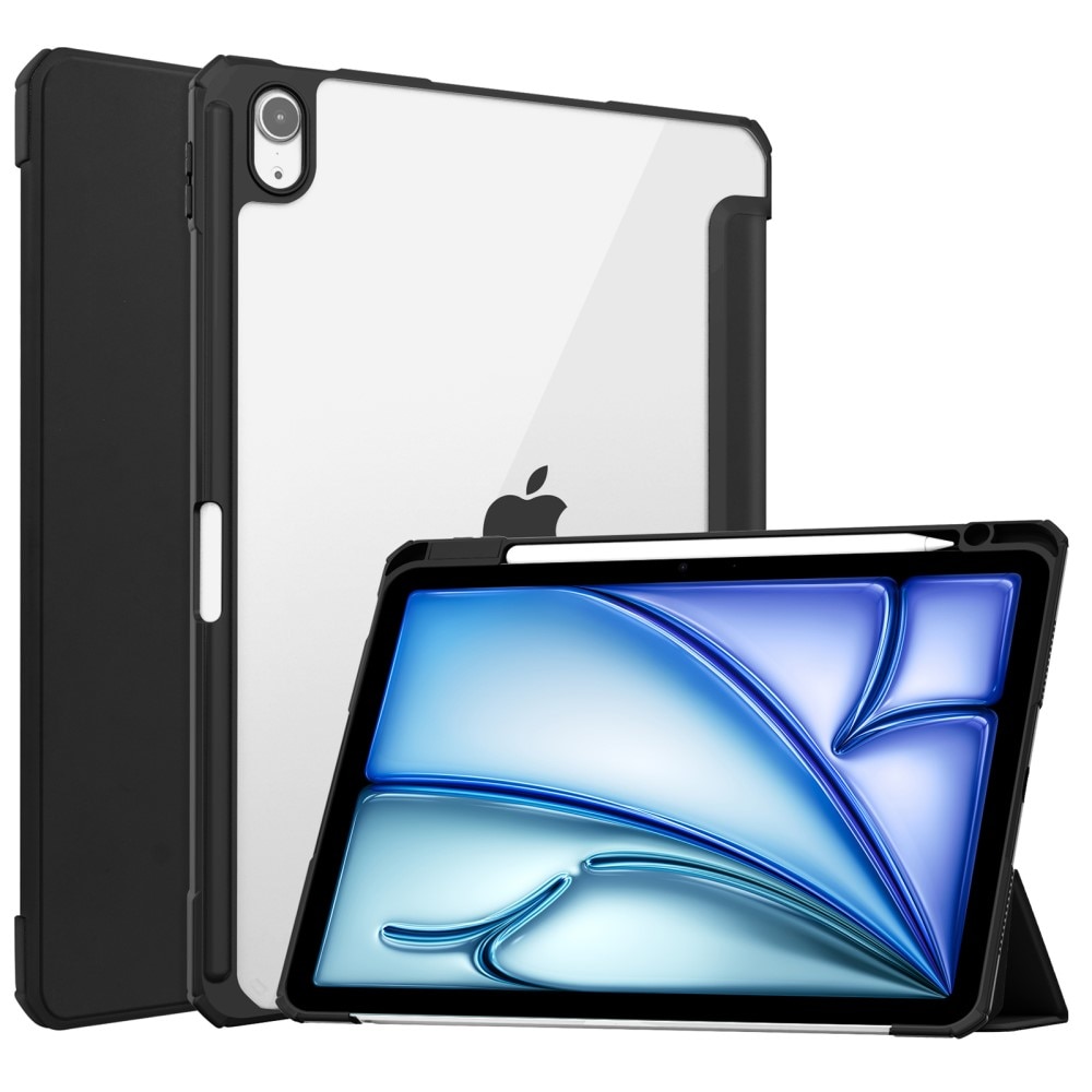 iPad Air 11 6th Gen (2024) Etui Tri-fold med Pencil-holder sort/gennemsigtig