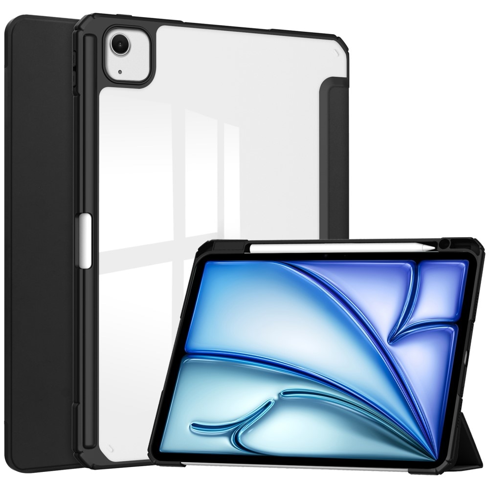 iPad Air 13 (2024) Etui Tri-fold med Pencil-holder sort/gennemsigtig