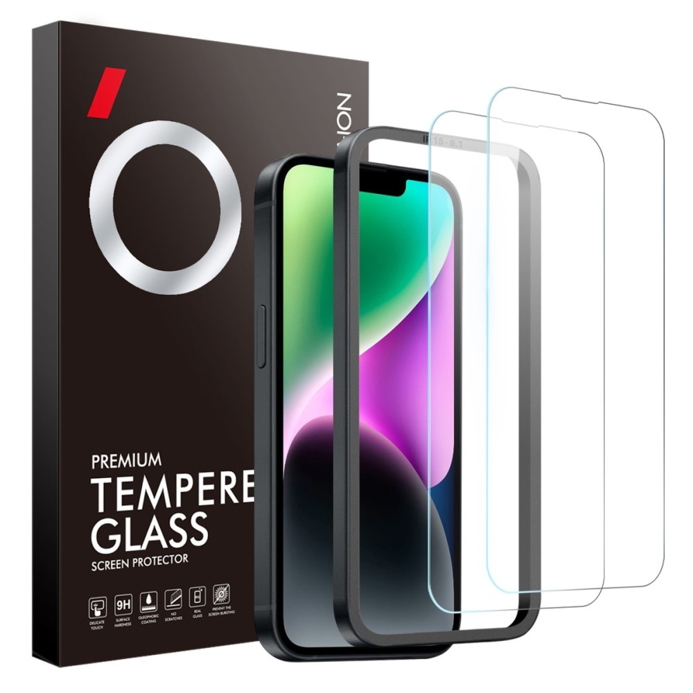 Hærdet Glas Skærmbeskytter monteringsramme iPhone 14 (2-pack)