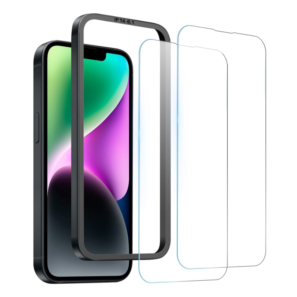 Hærdet Glas Skærmbeskytter monteringsramme iPhone 14 (2-pack)