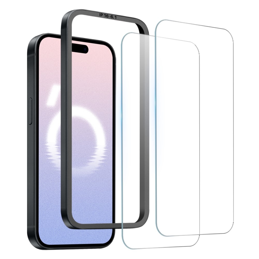 Hærdet Glas Skærmbeskytter monteringsramme iPhone 16 (2-pack)