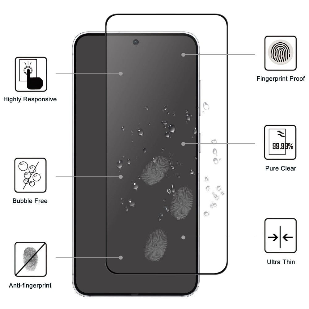 Full-fit Hærdet Glas Skærmbeskytter Samsung Galaxy S25 Edge sort