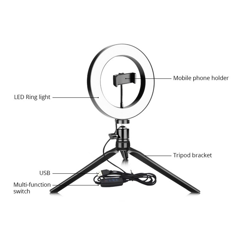 LED Ring Light med stativ sort