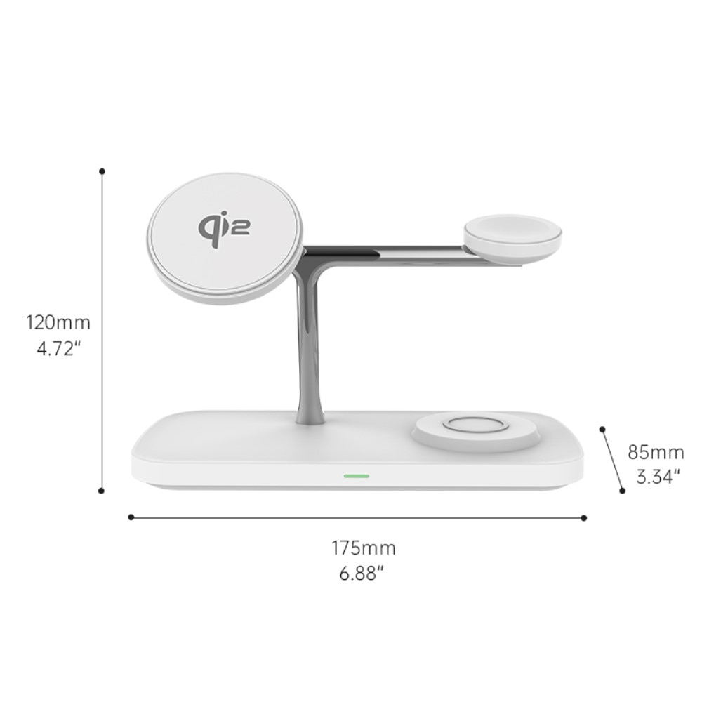 3-i-1 Qi2 MagSafe Trådløs Ladebase hvid