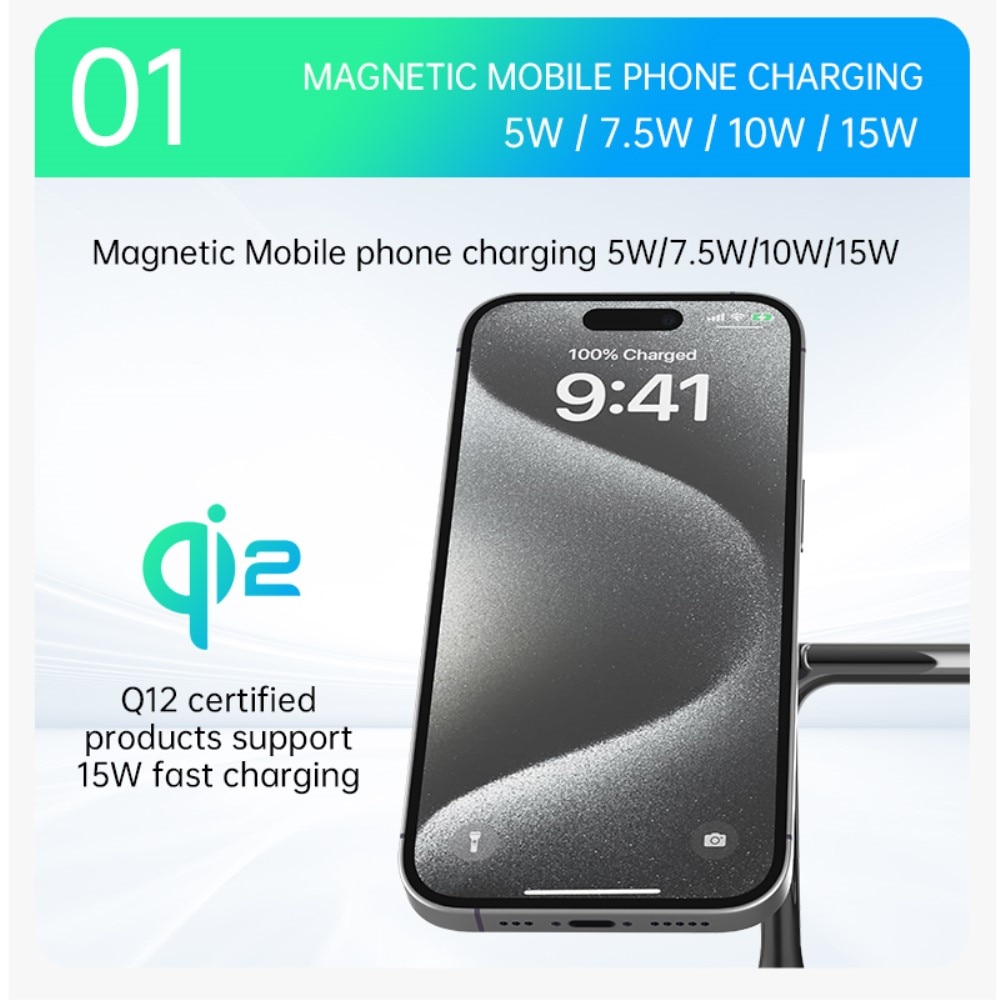 Samsung Galaxy S25 Ultra 3-i-1 Qi2 Magnetisk Trådløs Ladebase sort