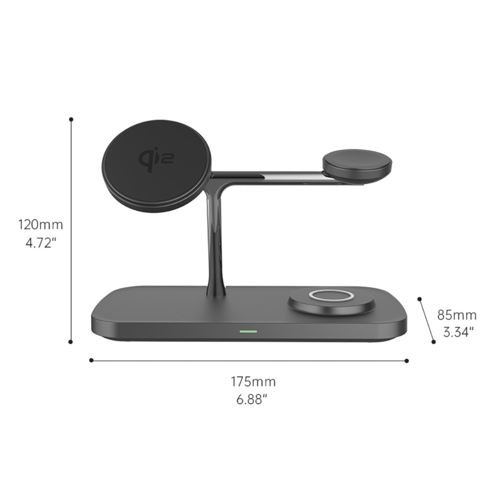 Samsung Galaxy S25 Ultra 3-i-1 Qi2 Magnetisk Trådløs Ladebase sort