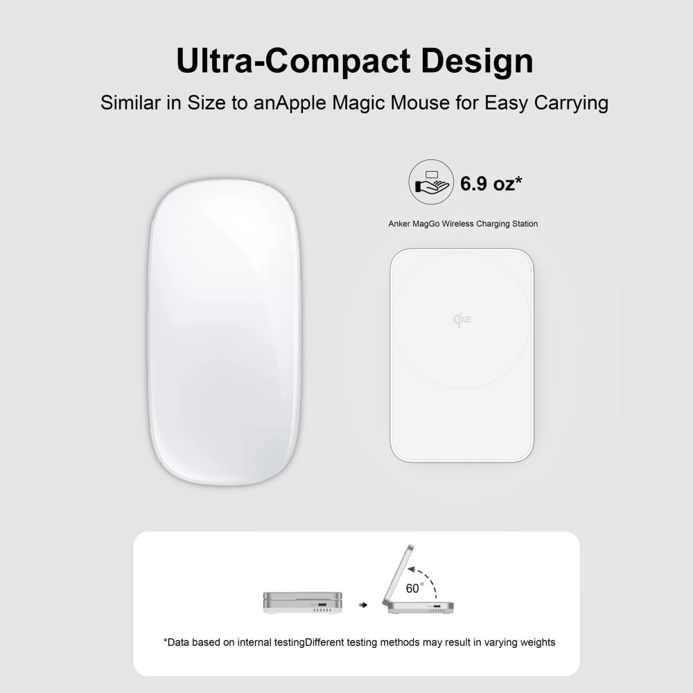 Compact 2-i-1 Qi2 Trådløs Magnetisk Foldbart Ladebase hvid