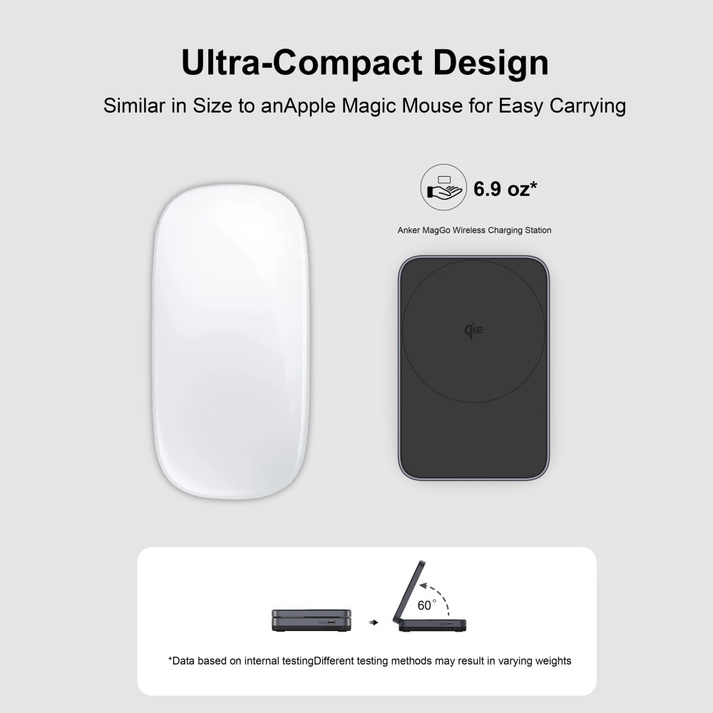 Compact 2-i-1 Qi2 Trådløs Magnetisk Foldbart Ladebase sort