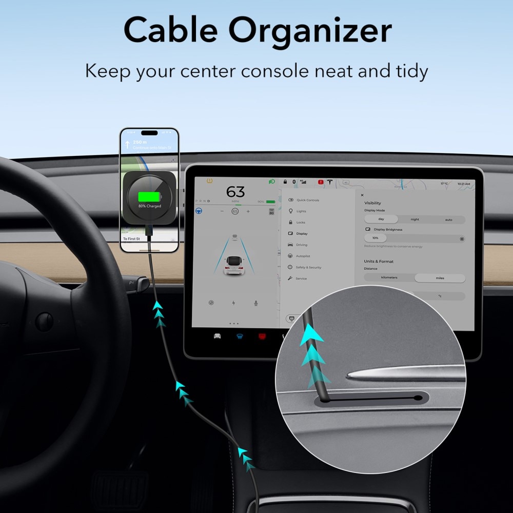 Qi2 HaloLock Tesla Touchscreen trådløs biloplader sort