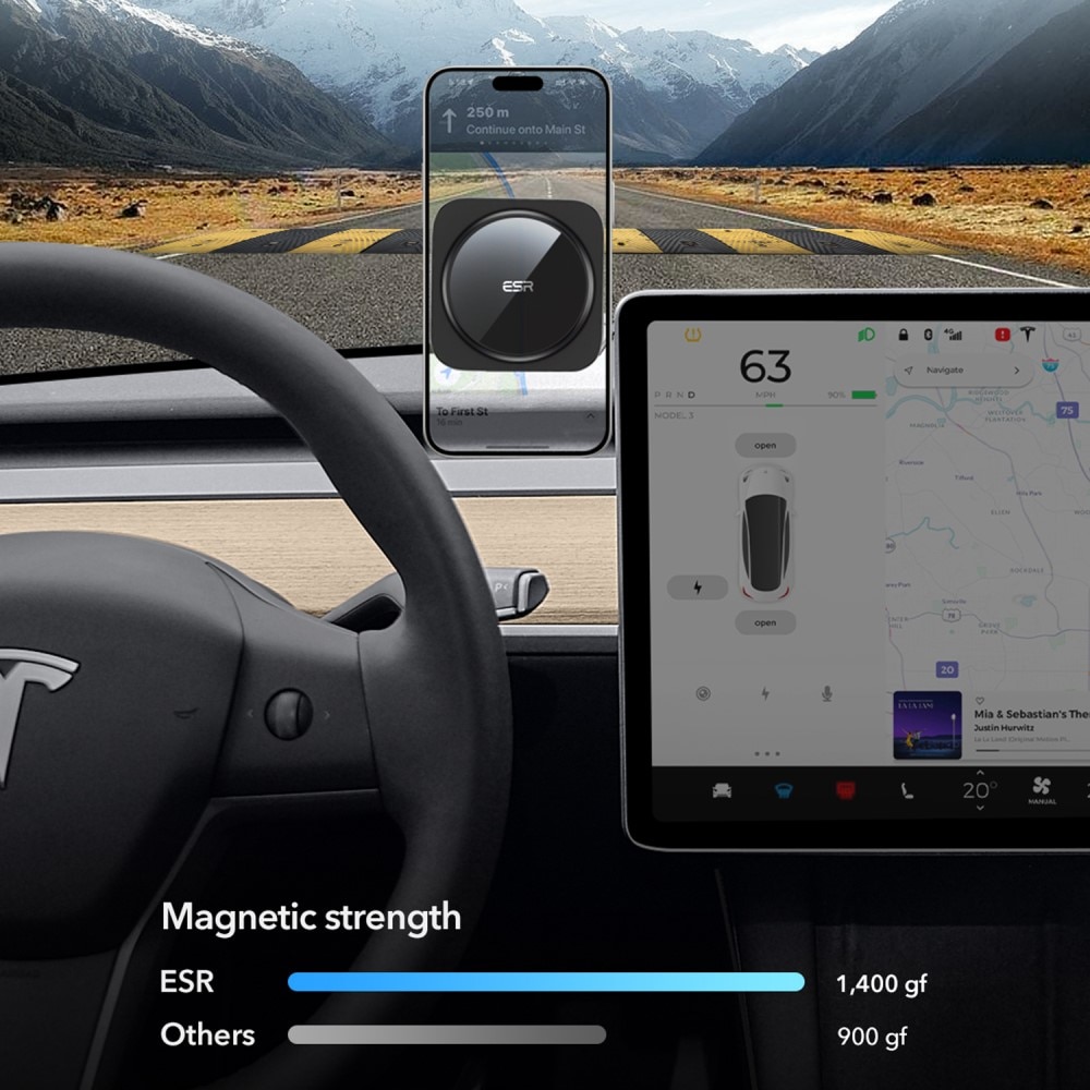 Qi2 HaloLock Tesla Touchscreen trådløs biloplader sort