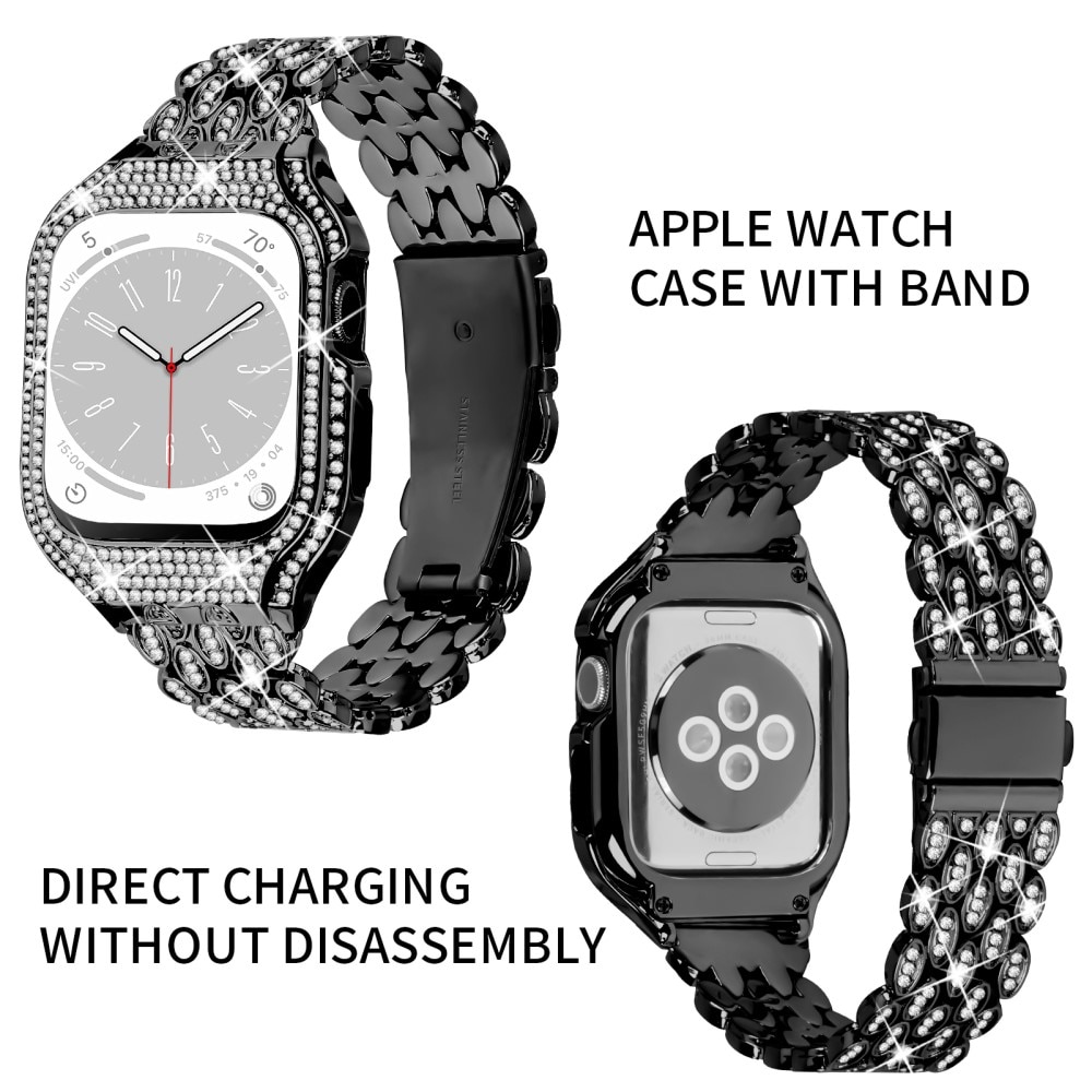 Cover + Metalarmbånd Rhinestone Apple Watch 41mm Series 9 sort