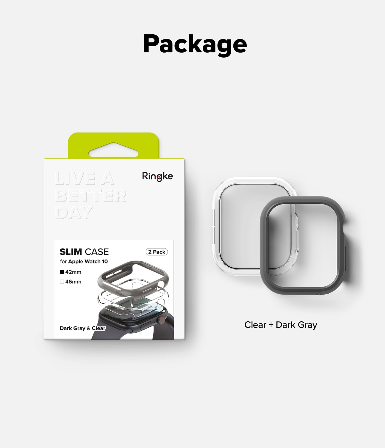 Slim Case (2-pack) Apple Watch Series 10 42mm Dark Gray & Clear