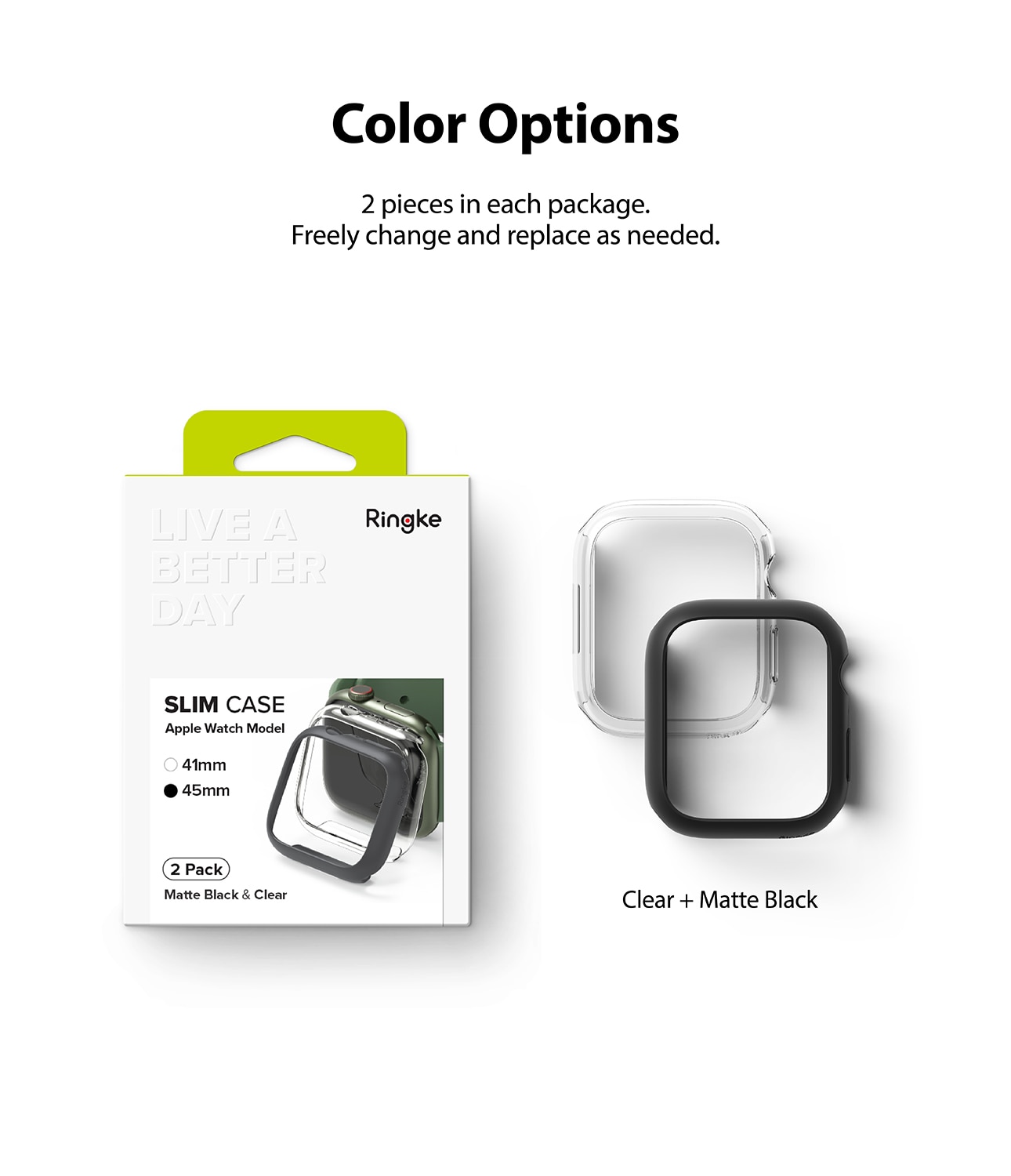 Slim Case (2-pack) Apple Watch 45mm Series 7 Matte Black & Clear