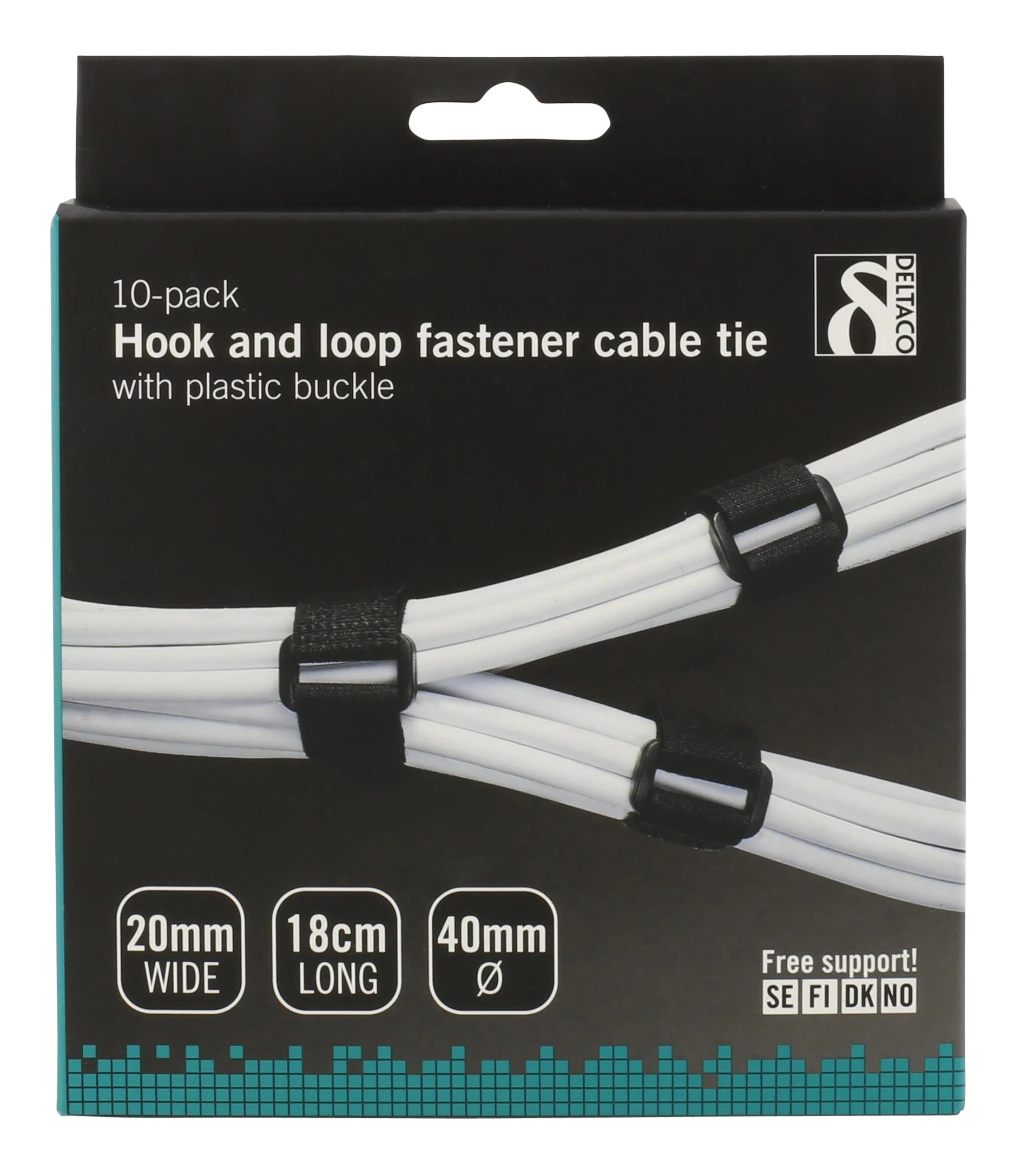 Justerbare velcro-bånd med spænde (10-pack) sort