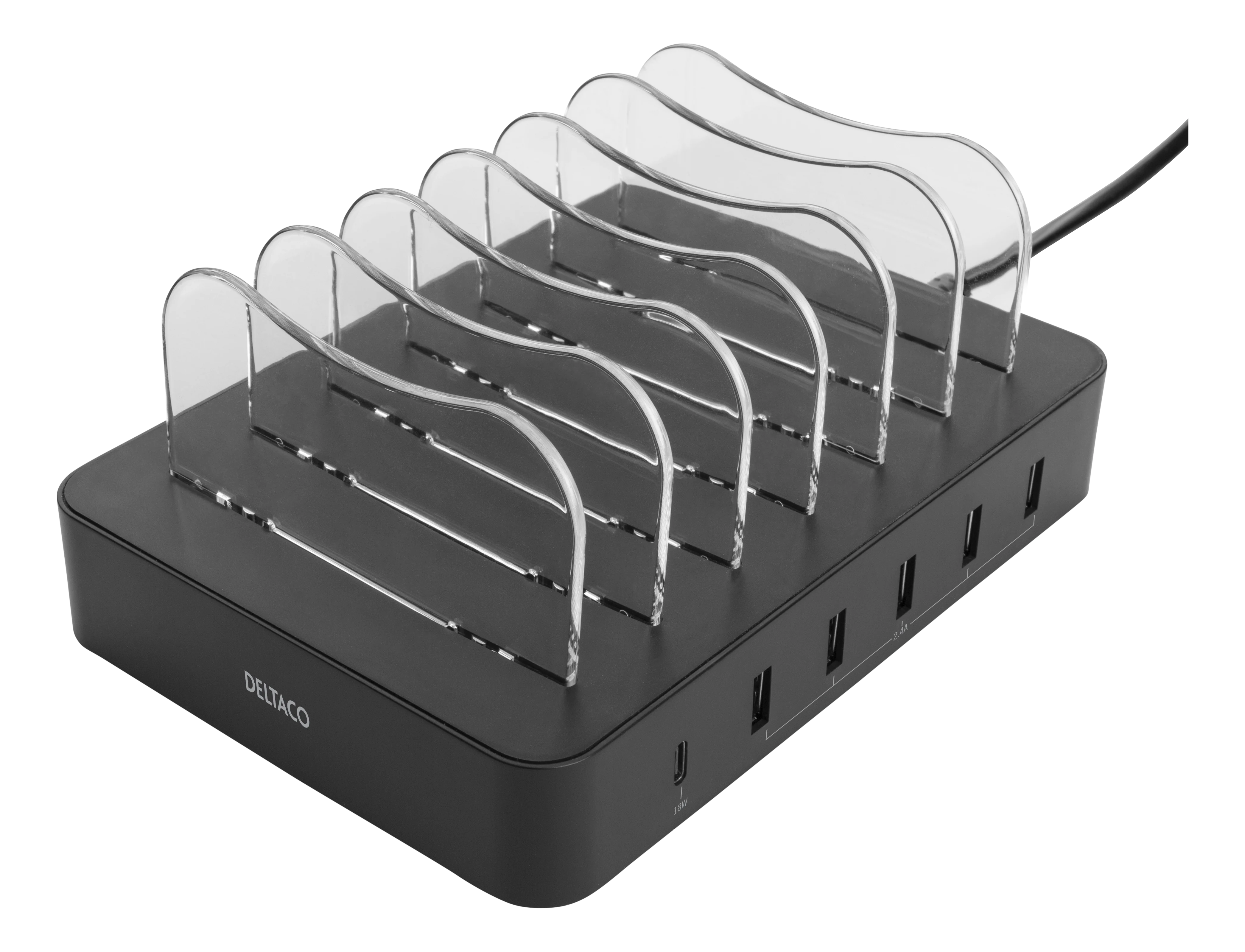 Lade station til 6 enheder, 5x USB-A, 1x USB-C 50W sort