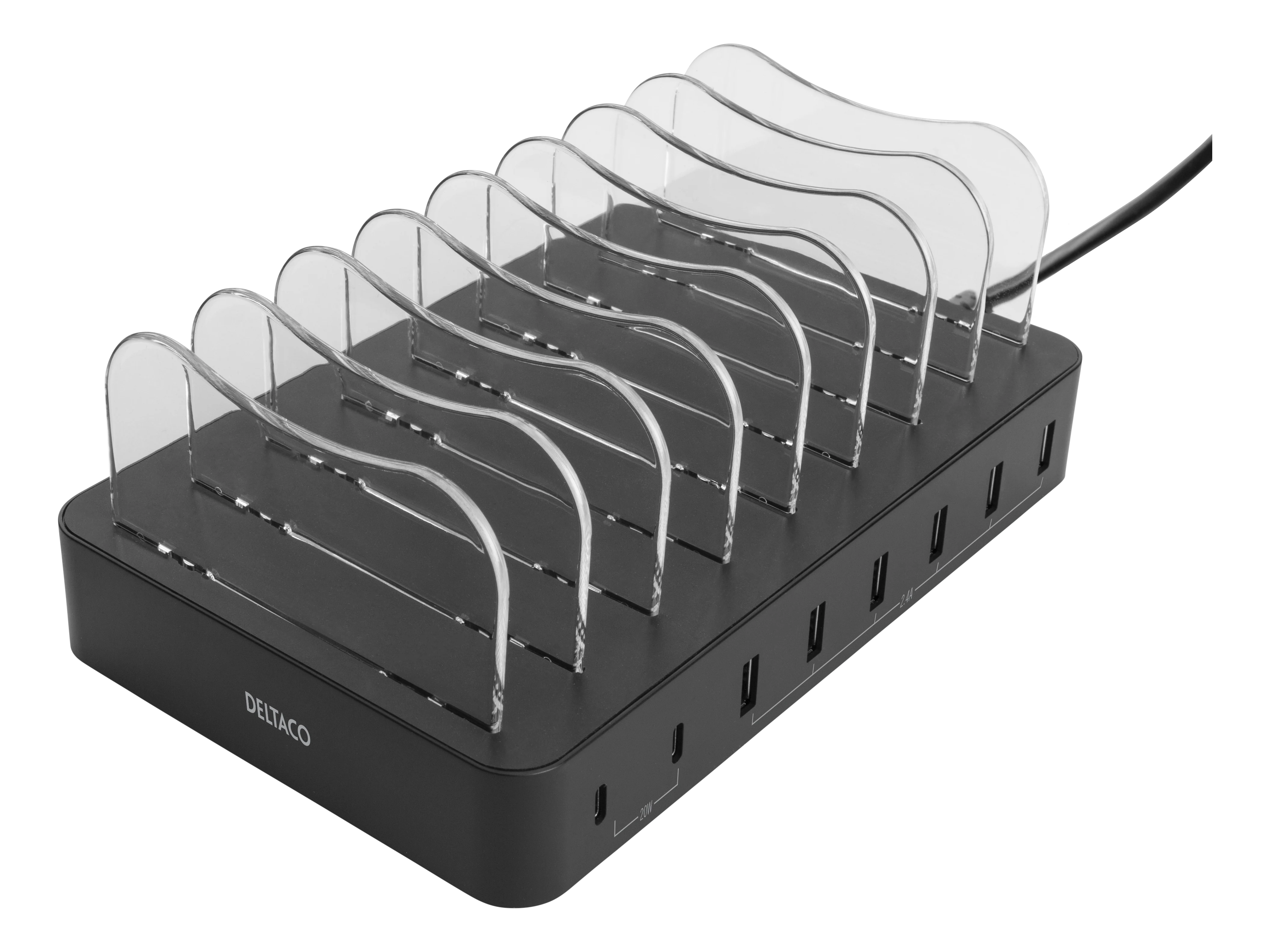 Lade station til 8 enheder, 6x USB-A, 2x USB-C 75W sort