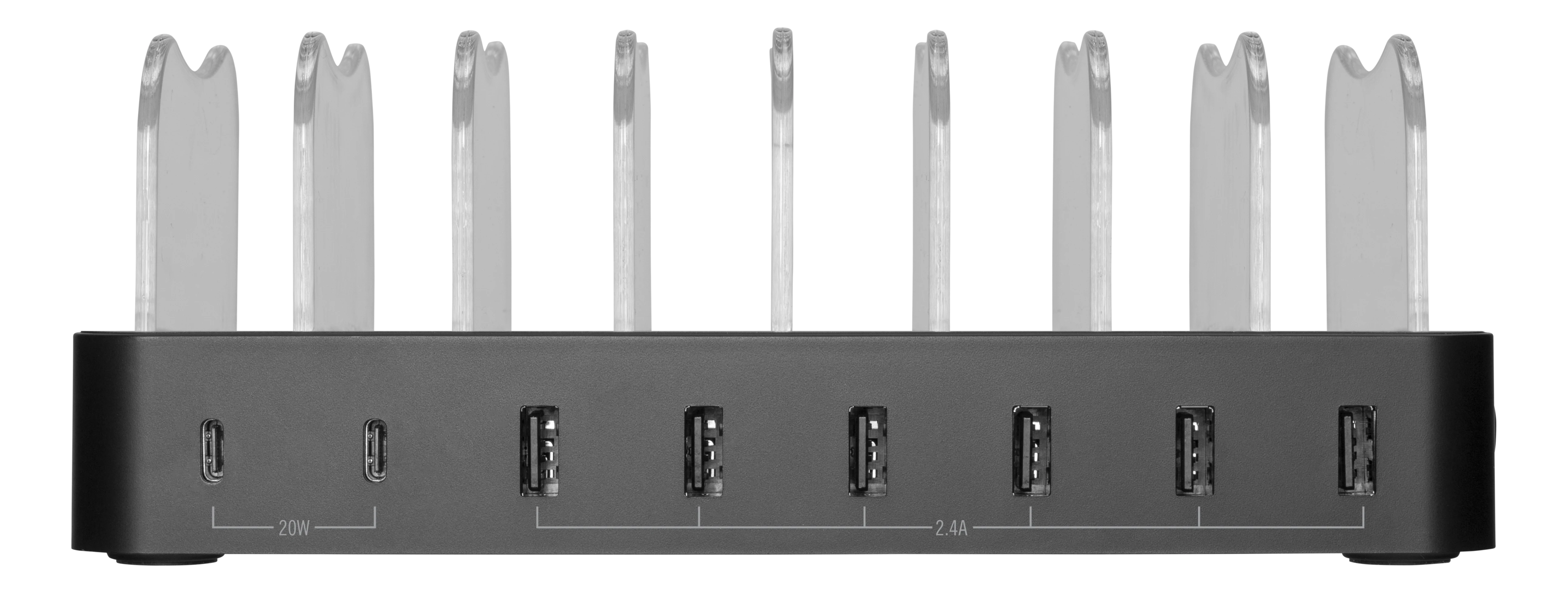 Lade station til 8 enheder, 6x USB-A, 2x USB-C 75W sort