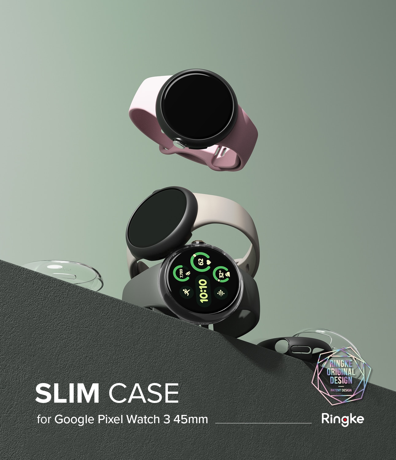 Slim Case (2-pack) Google Pixel Watch 3 45mm Matte Black & Clear