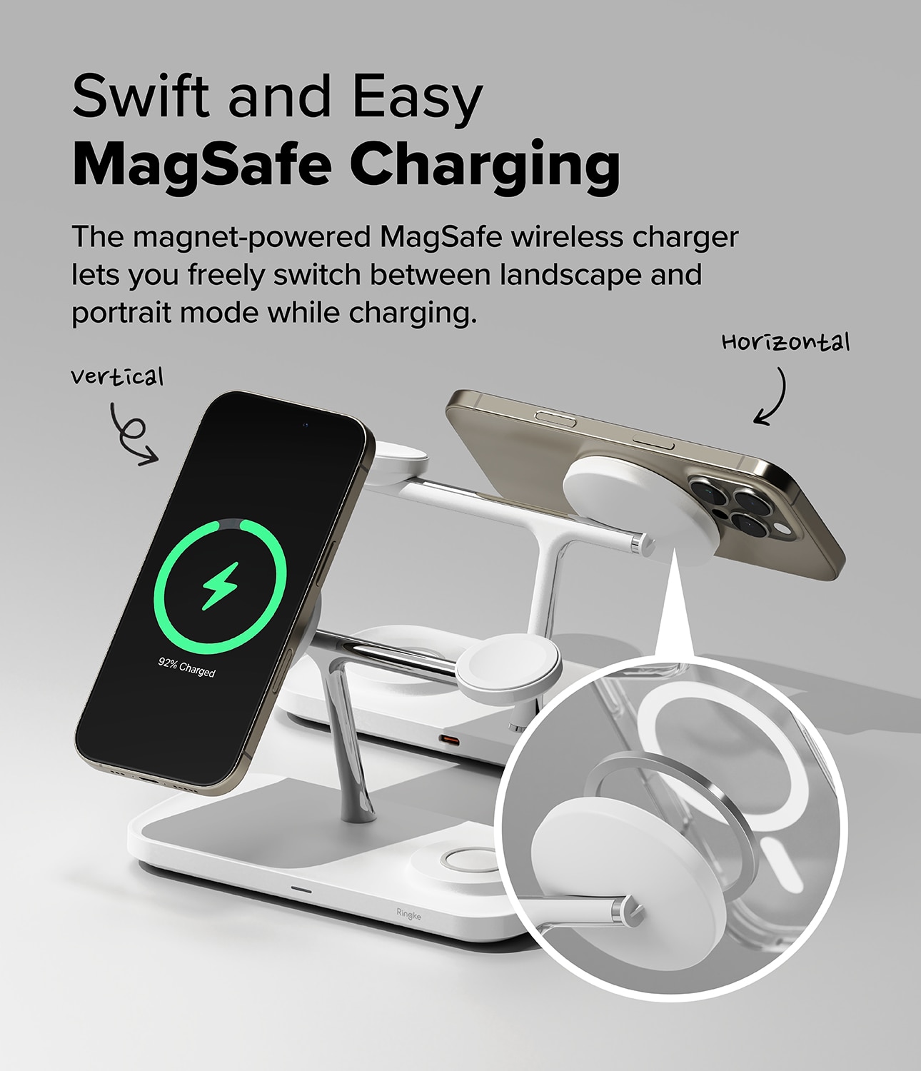 3-in-1 Wireless Charger Stand Qi2 MagSafe hvid