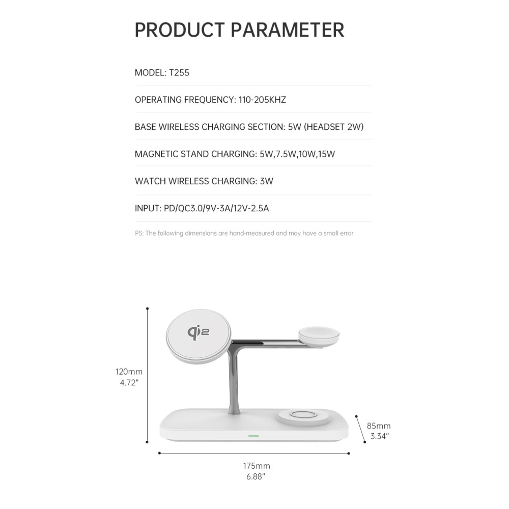 3-i-1 Qi2 MagSafe Trådløs Ladebase hvid