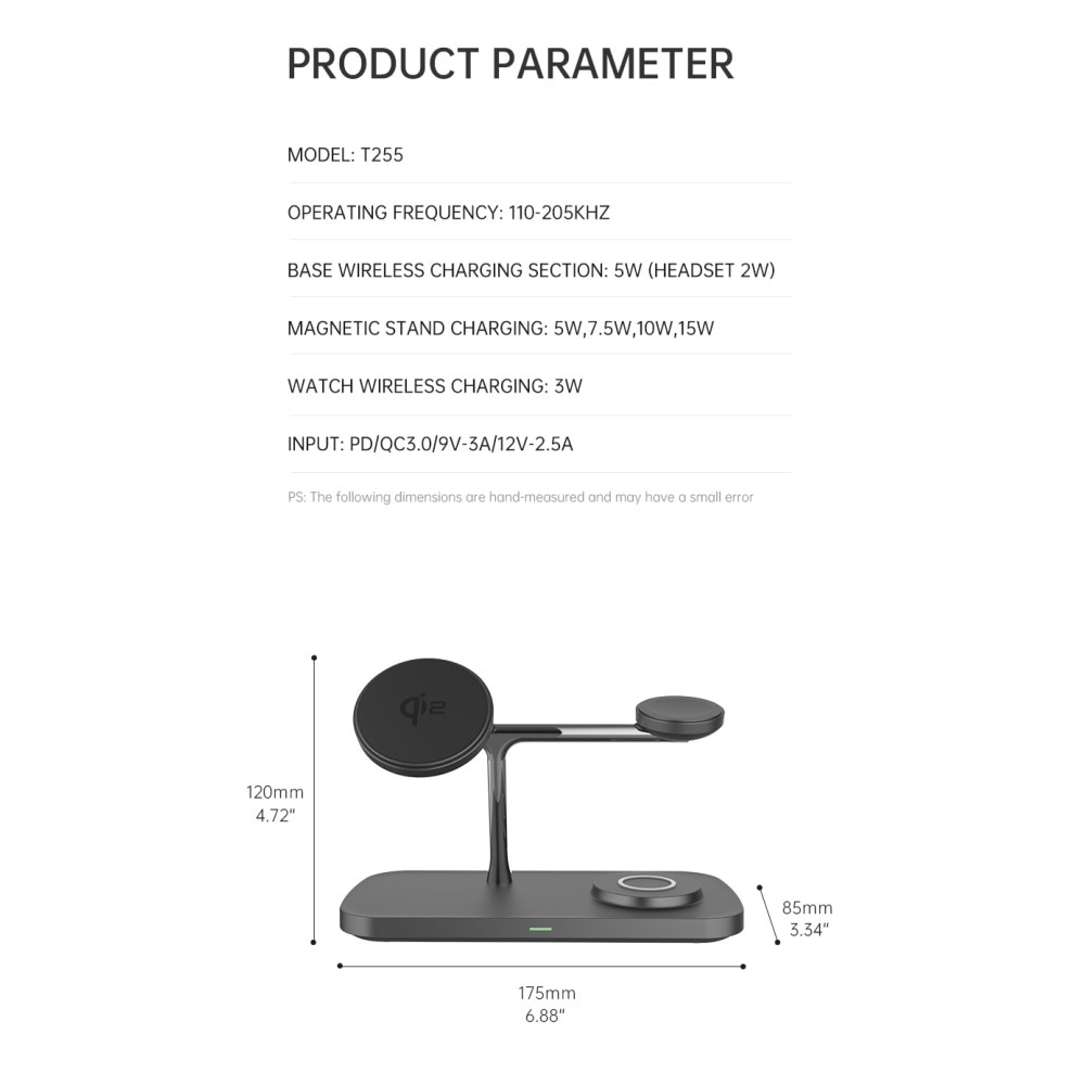 Apple iPhone 15 Pro 3-i-1 Qi2 MagSafe Trådløs Ladebase sort