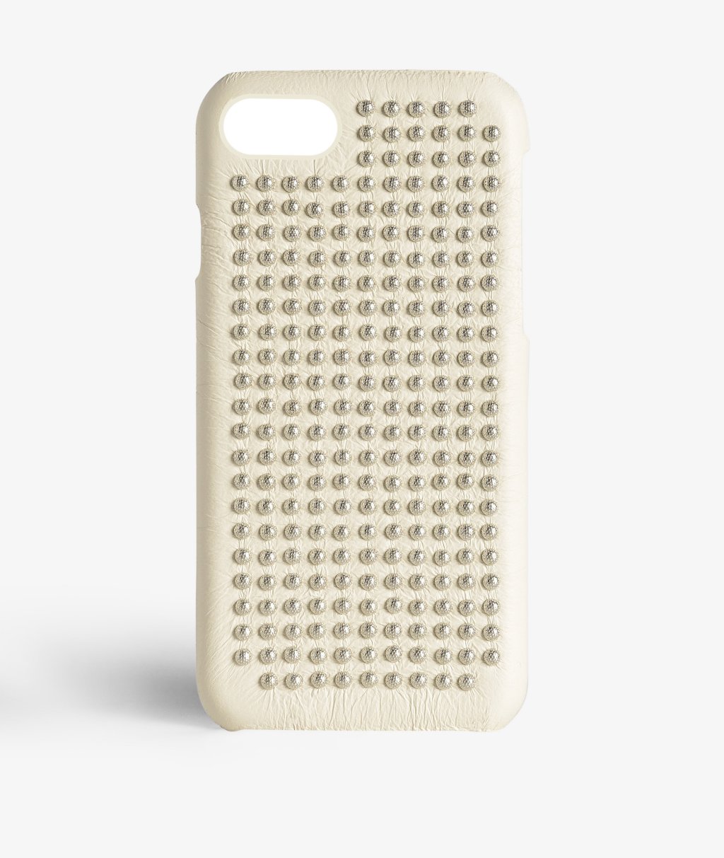 Cover iPhone 7 Borchie Nappa Ivory Silver Studs