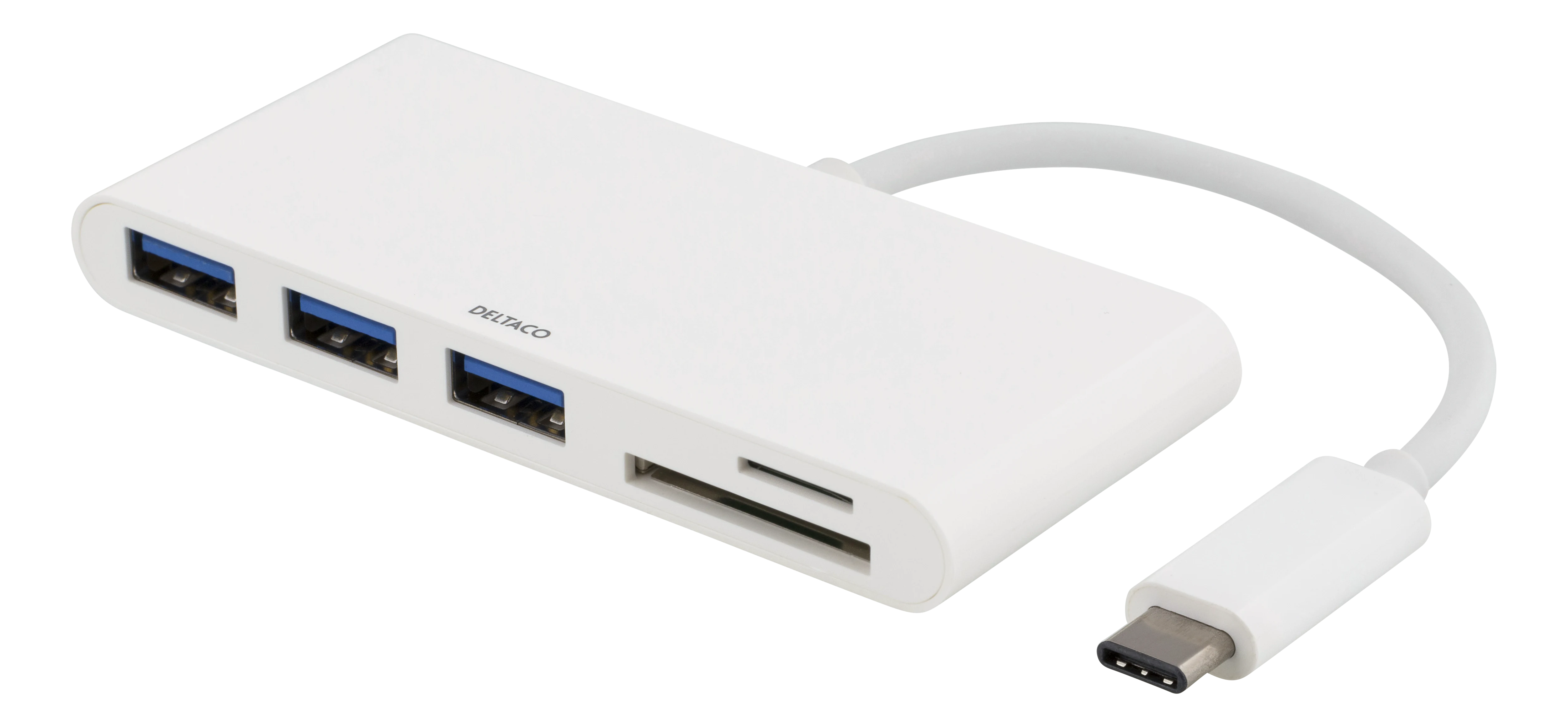 USB-C Hub 3x USB-A + SD/microSD hvid