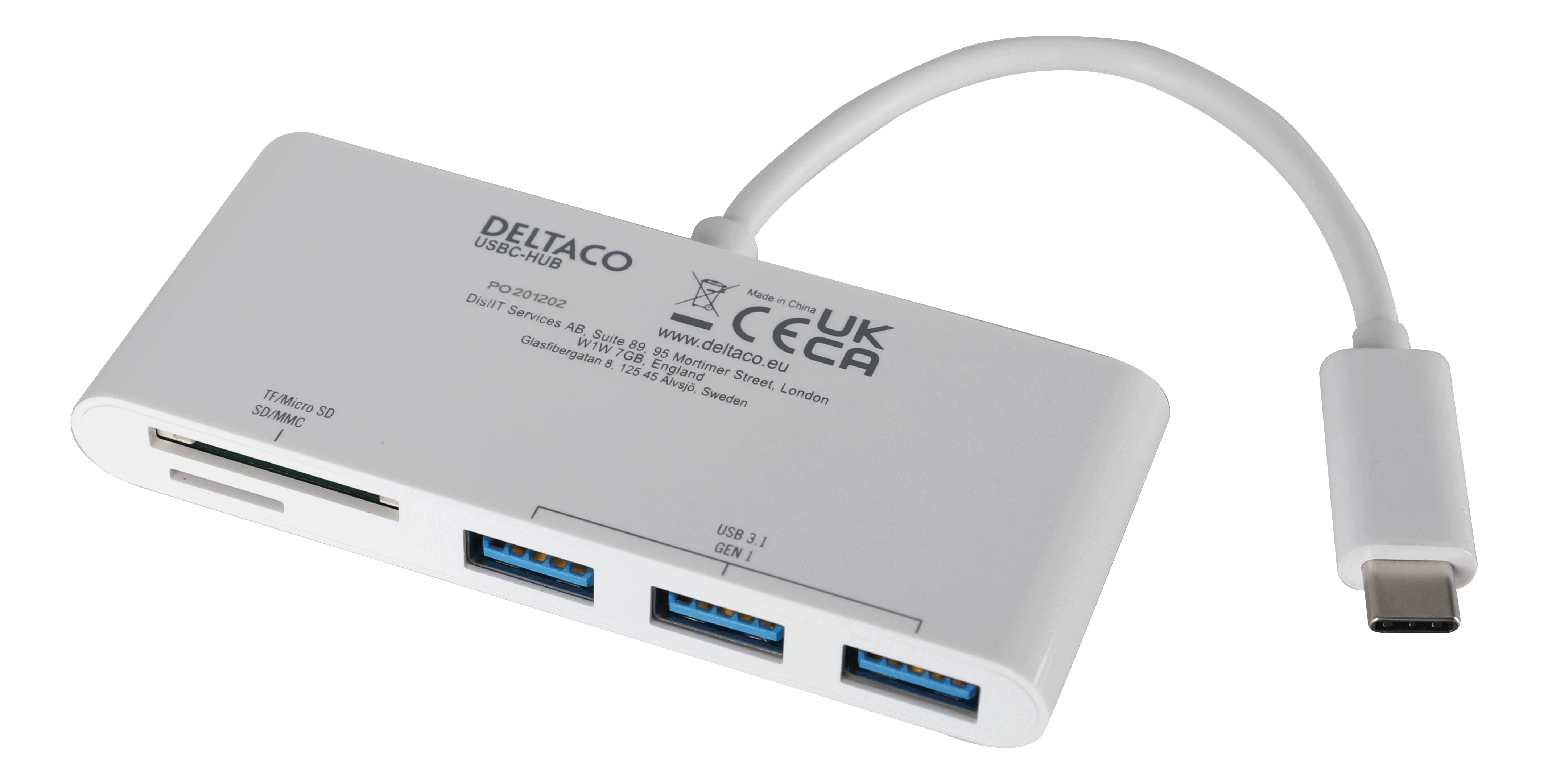 USB-C Hub 3x USB-A + SD/microSD hvid