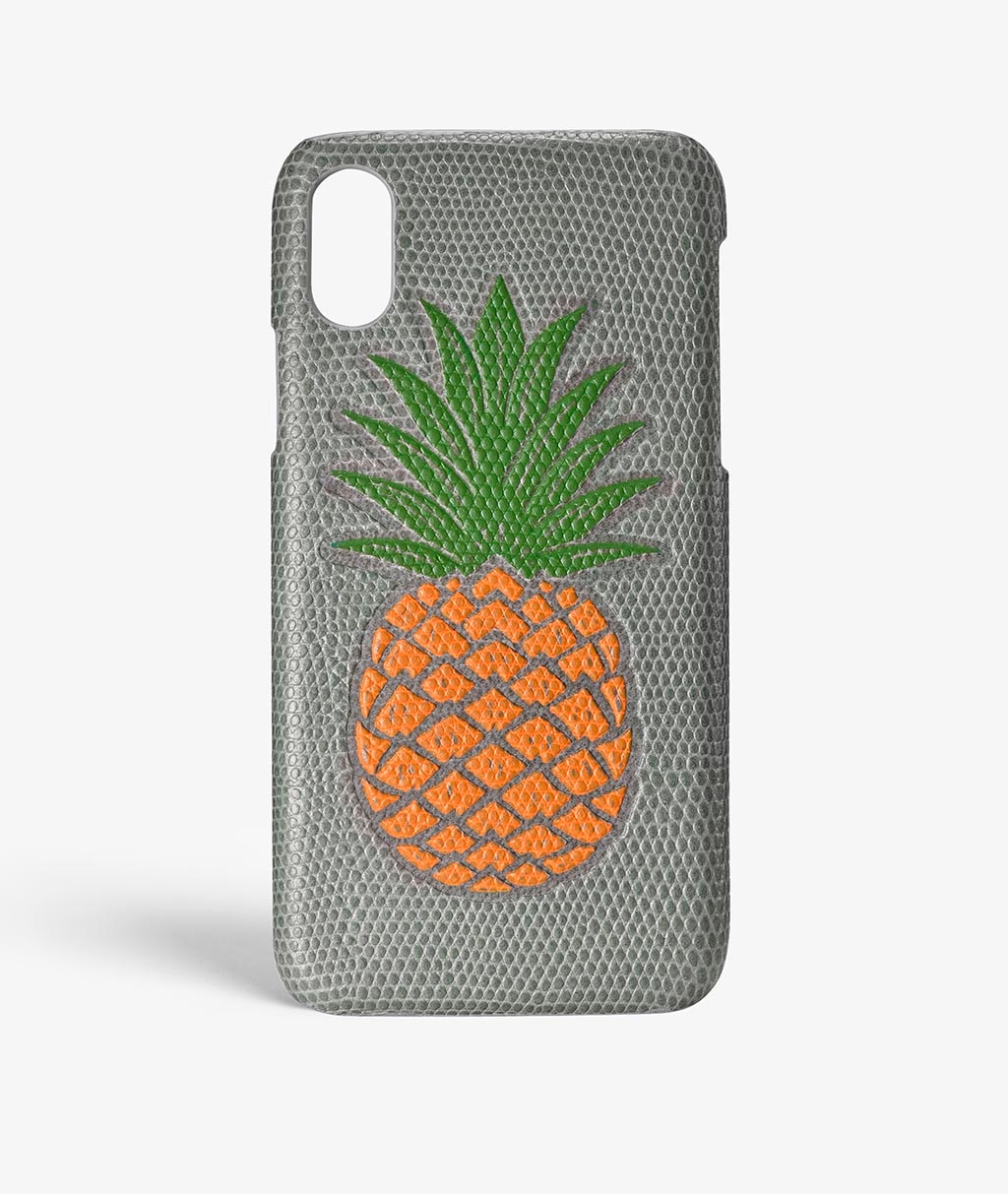 Cover iPhone X/XS Pineapple Orange Lizard Grey